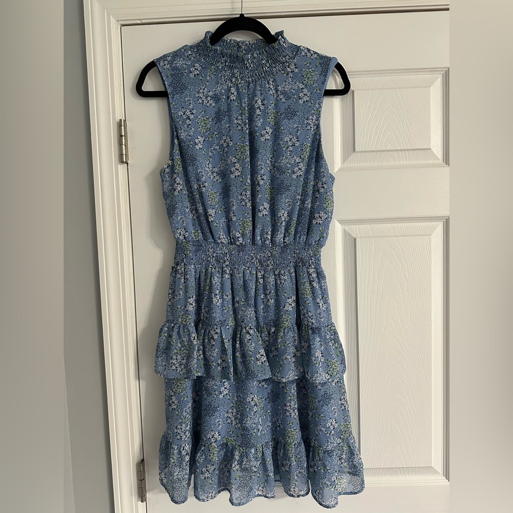 BCBG Floral Blue Sleeveless Dress
